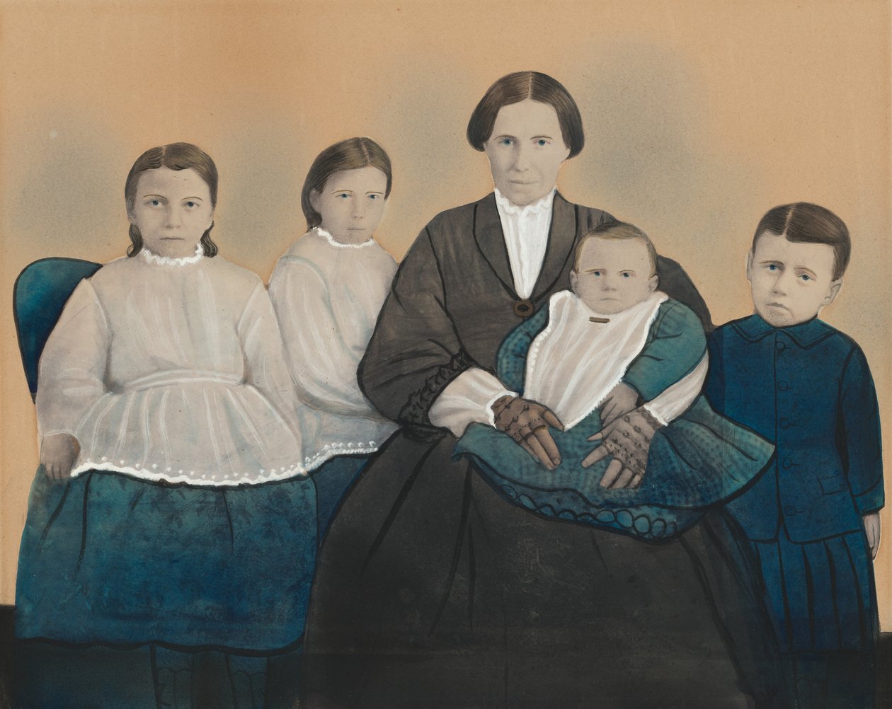Porträtt av en mor och fyra barn,1850-tal (foto) av American Photographer