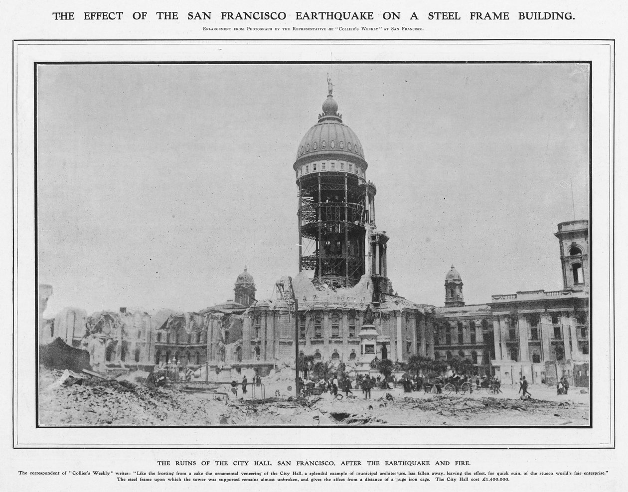 Ruinerna av stadshuset efter jordbävningen och branden 1906, 1906 av American Photographer