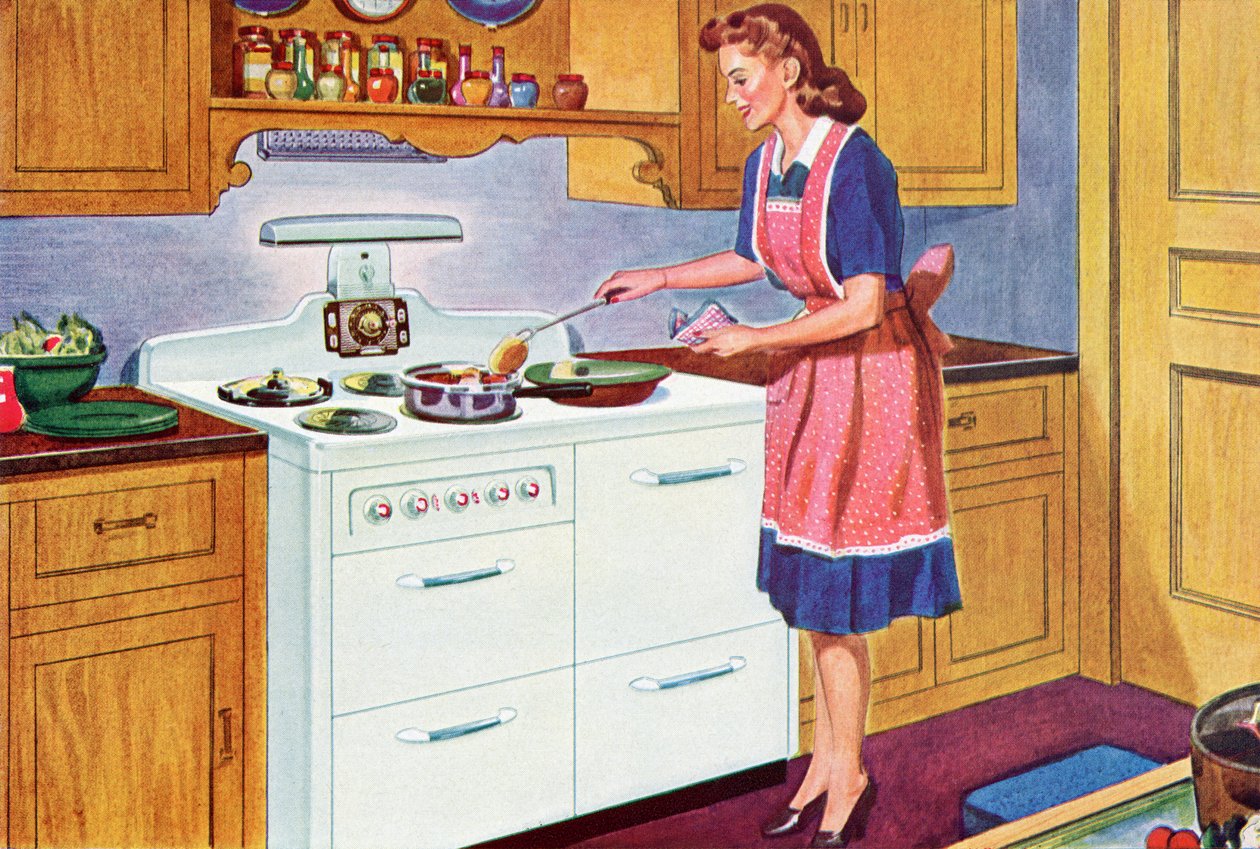 1940-talshemman lagar middag i hennes drömkök av American School
