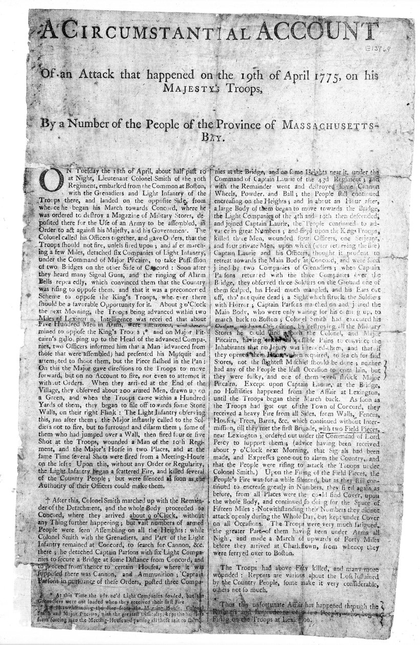 A Circumstantial Account of an Attack..., tryckt 1775 (tryck) av American School