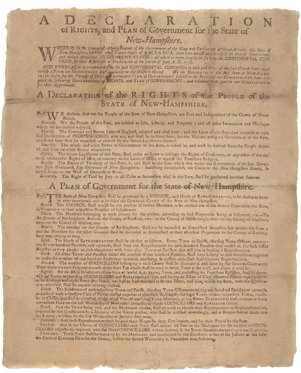 En deklaration om rättigheter och en vädjan från regeringen för staten New Hampshire, 1779 av American School