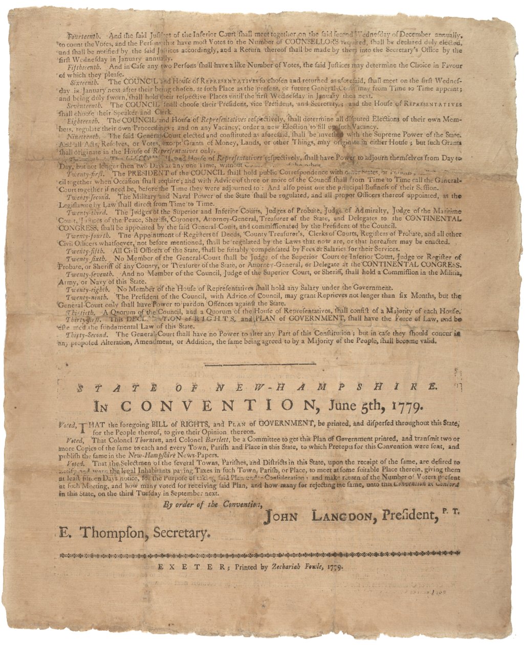 En deklaration om rättigheter och en vädjan från regeringen för staten New Hampshire, 1779 av American School