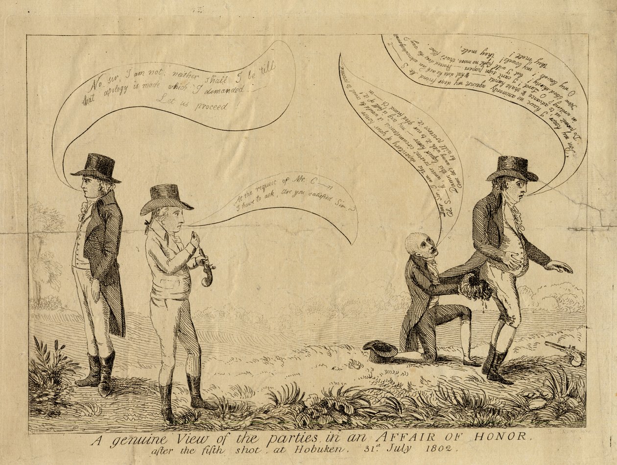 En genuin syn på parterna i en hedersaffär efter det femte skottet vid Hoboken, 31 juli 1802 av American School