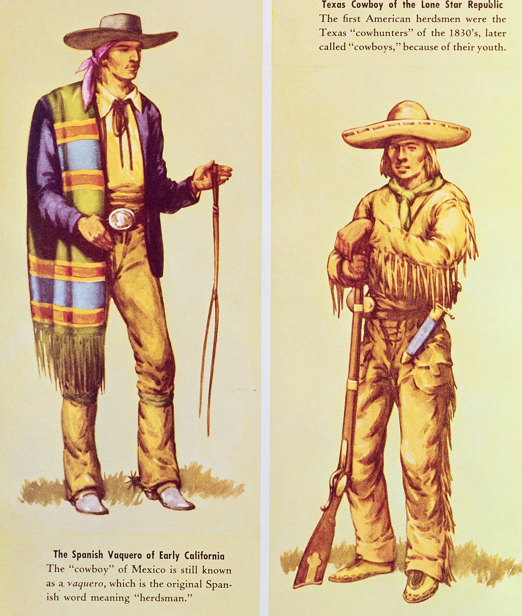 En mexikansk Vaquero och en amerikansk cowboy av American School