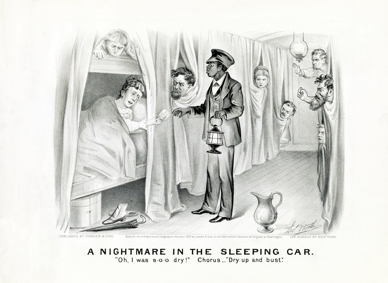 En mardröm i sovvagnen: Åh, jag var s-o-o torr! Refräng: Dry up and bust., publicerad ca 1875 (litho) av American School