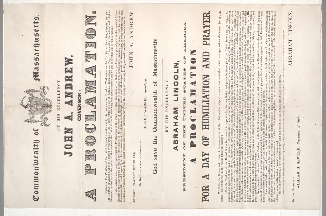 En proklamation om en dag av förödmjukelse och böne, 28 juli 1864 av American School