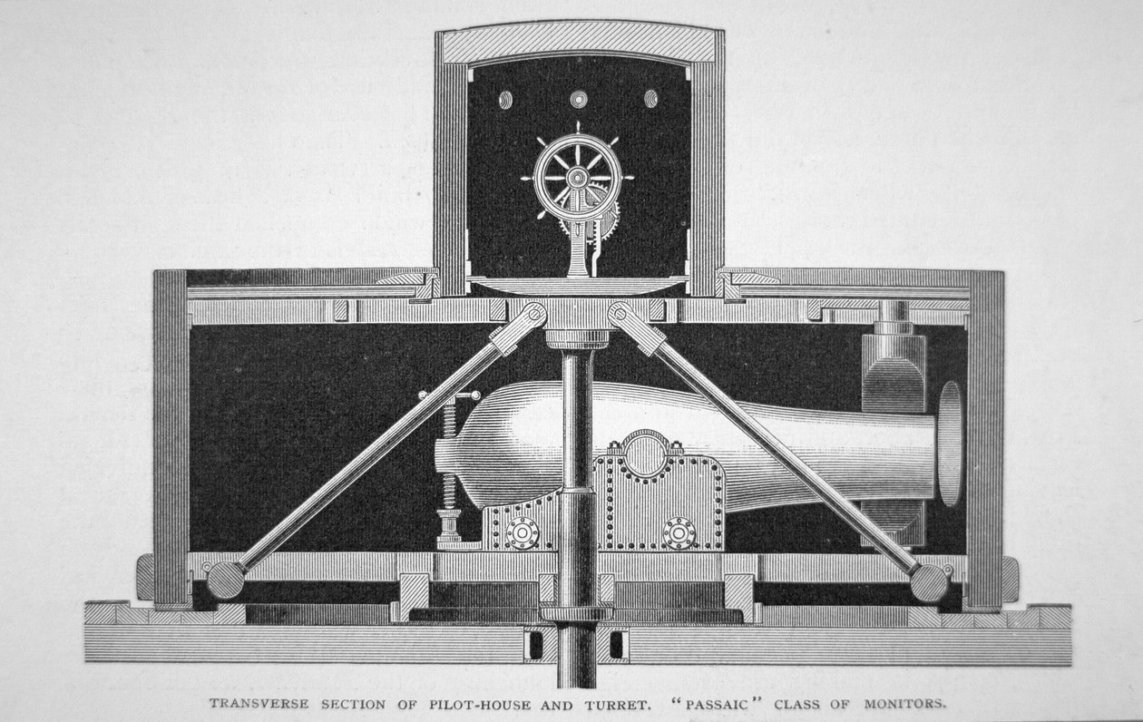 En del av Passaic Class Single-Turret Ironclad Monitor (gravyr) av American School