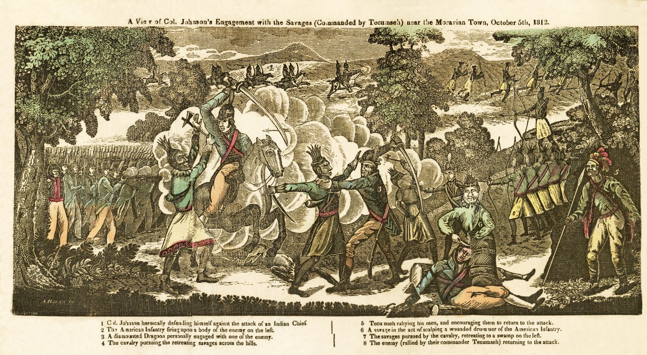 En vy av överste Johnsons engagemang med vildarna (befallda av Tecumseh) nära Moravian Town, den 5 oktober av American School