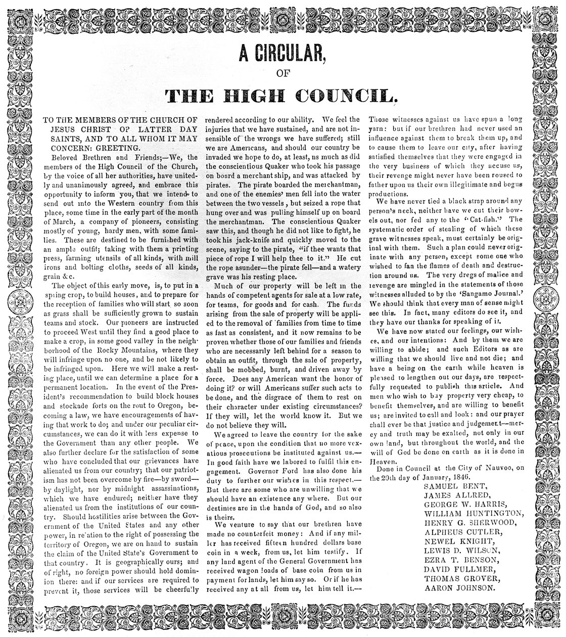 Ett cirkulär från Höga rådet i Jesu Kristi Kyrka av de Sista Dagars Heliga, 1846 (tryck) av American School