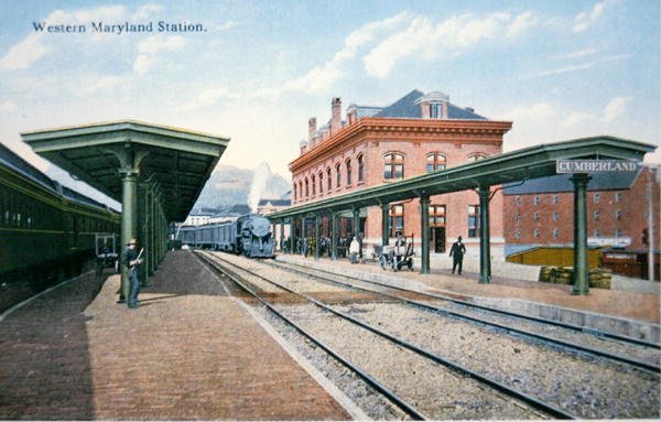 Ett vykort från Western Maryland Station, Cumberland, Maryland (färg litho) av American School