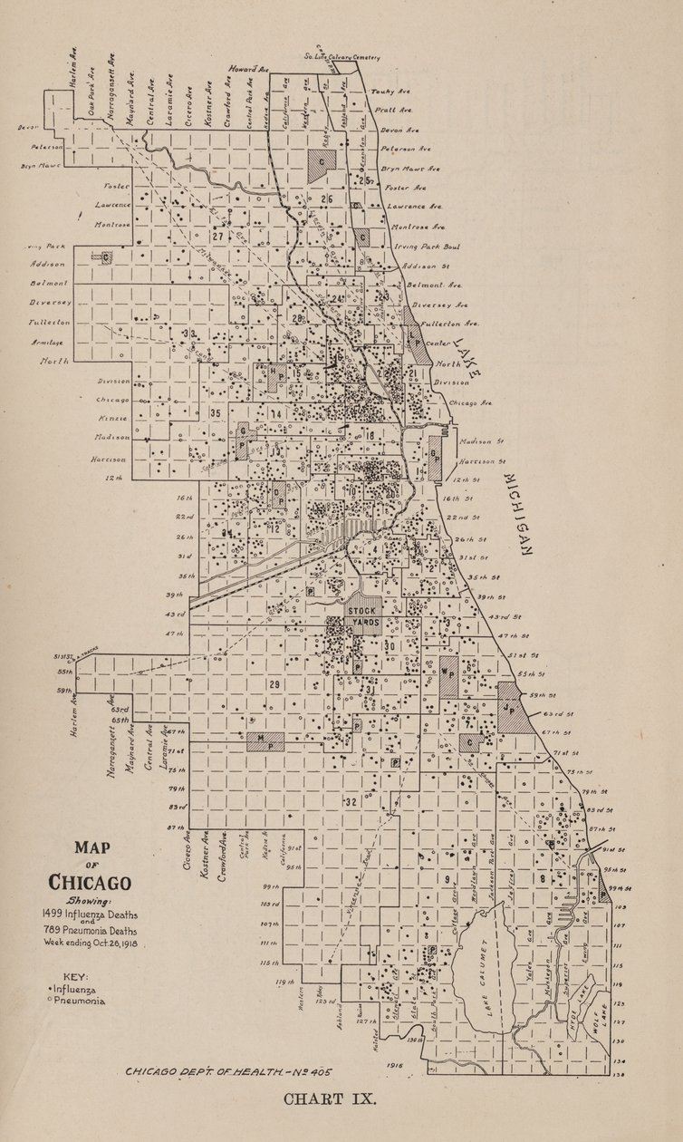 En rapport om en influensaepidemi i staden Chicago hösten 1918 av American School
