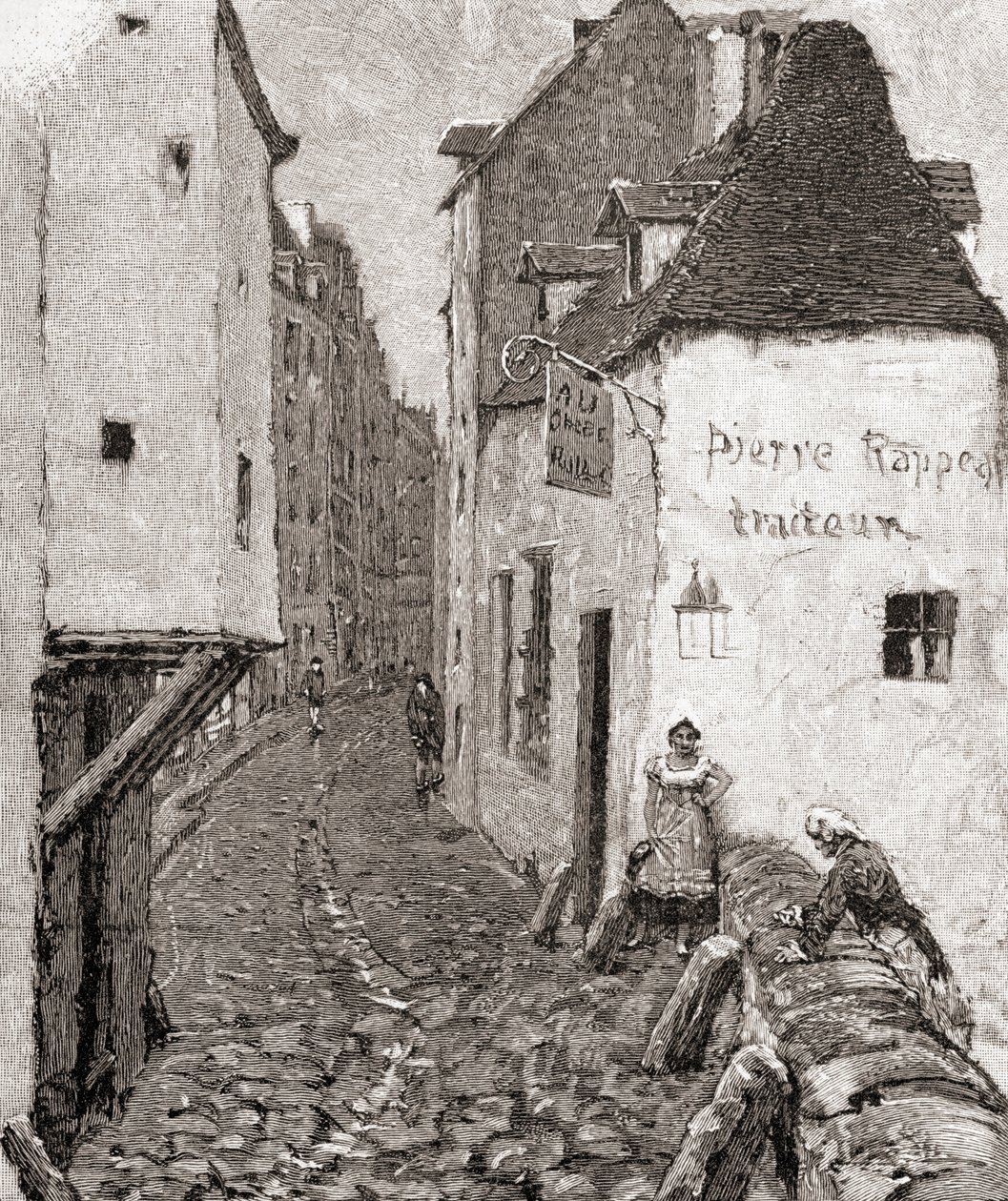 En gata i gamla Paris på 1800-talet, från 