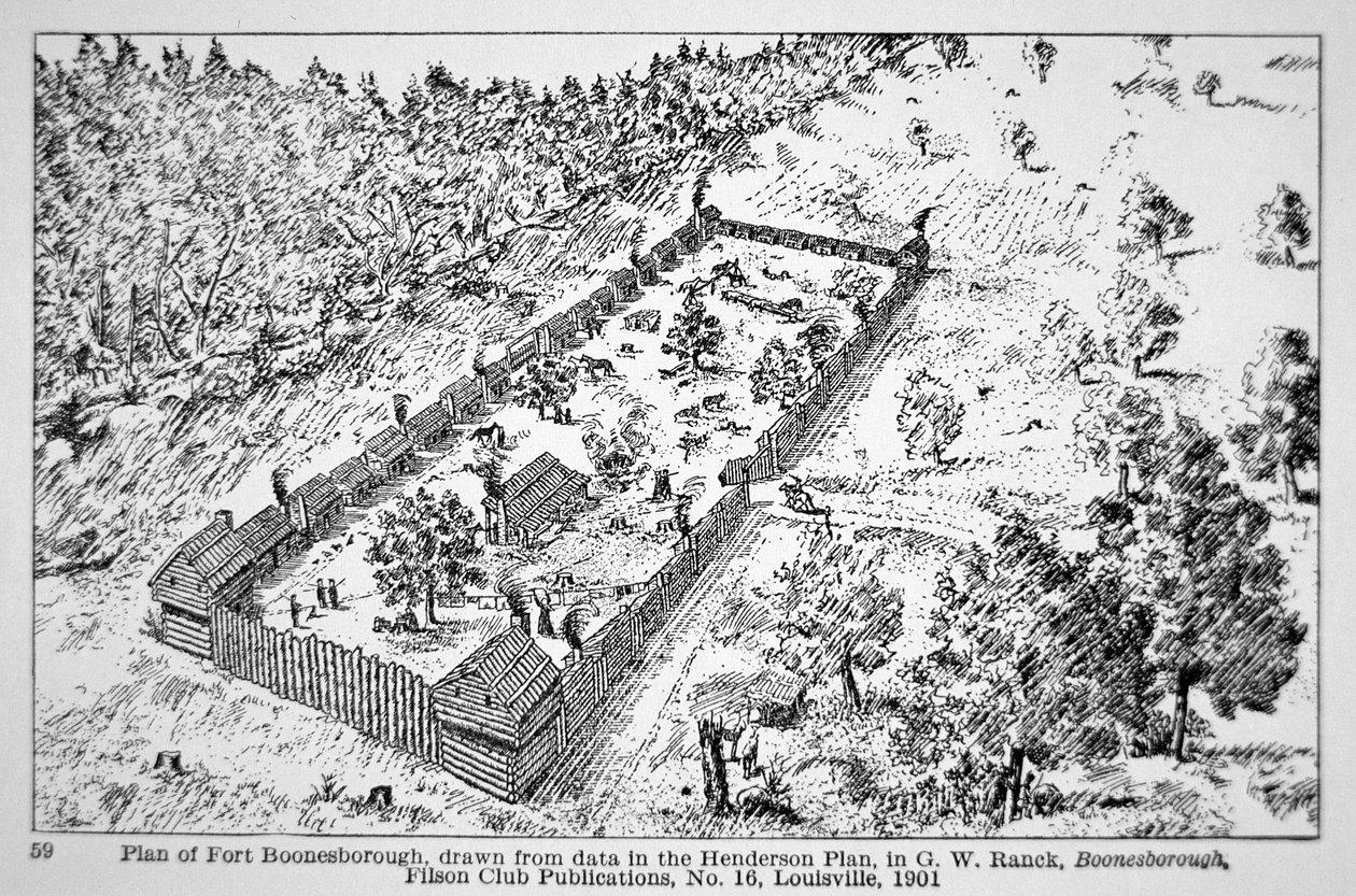 Utsikt över Fort Boonesborough i Kentucky av American School