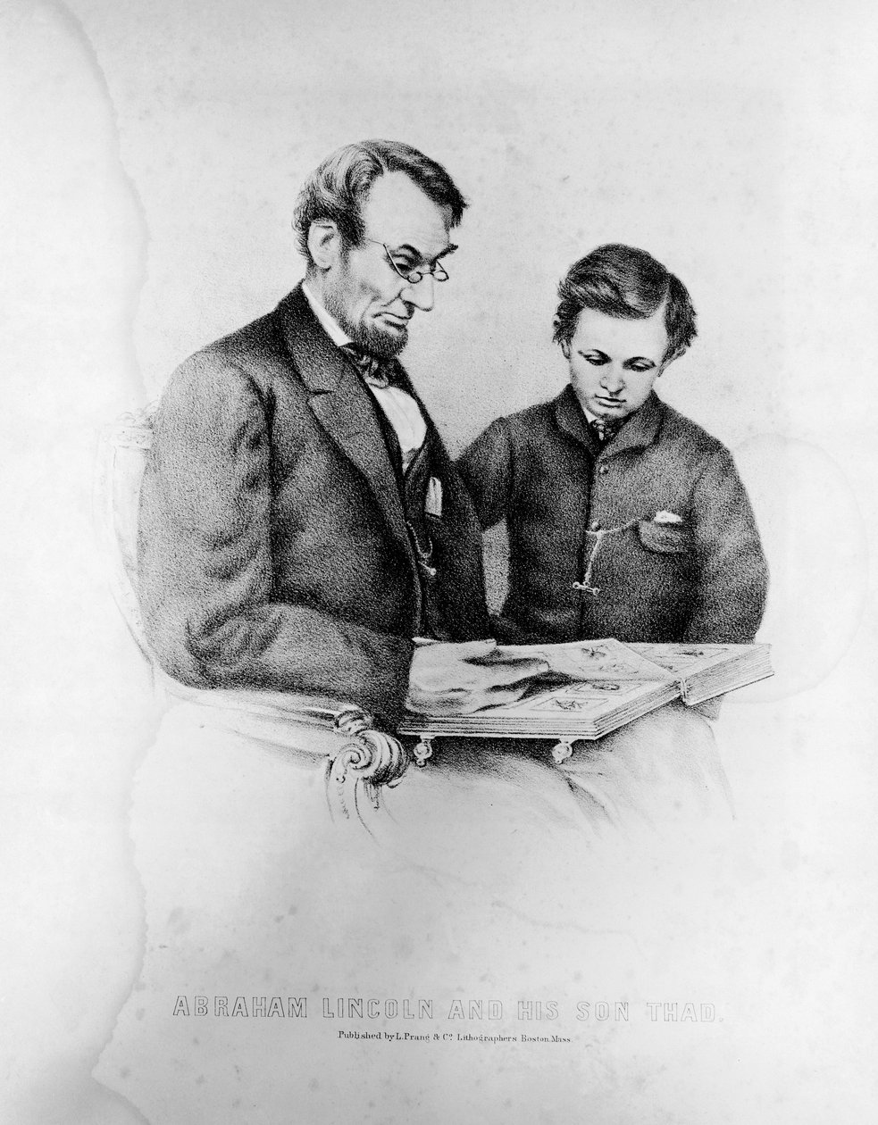 Abraham Lincoln (1809-65) och hans son Thad (1853-71) av American School
