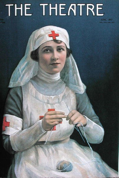 Adele Rowland klädd till Röda Korsets sjuksköterska, omslag till tidningen "The Theatre", juni 1917 (litho i färg) av American School