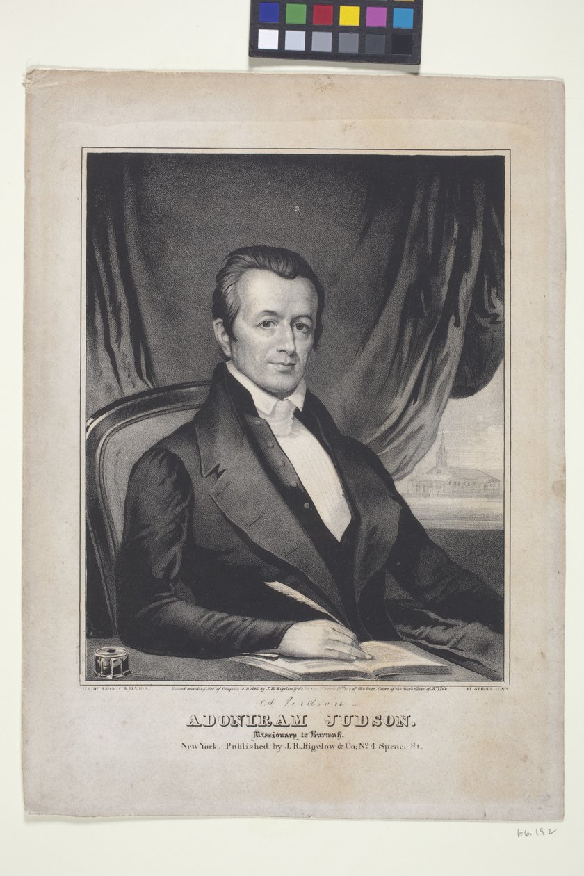 Adoniram Judson, missionär i Burma (litografi) av American School