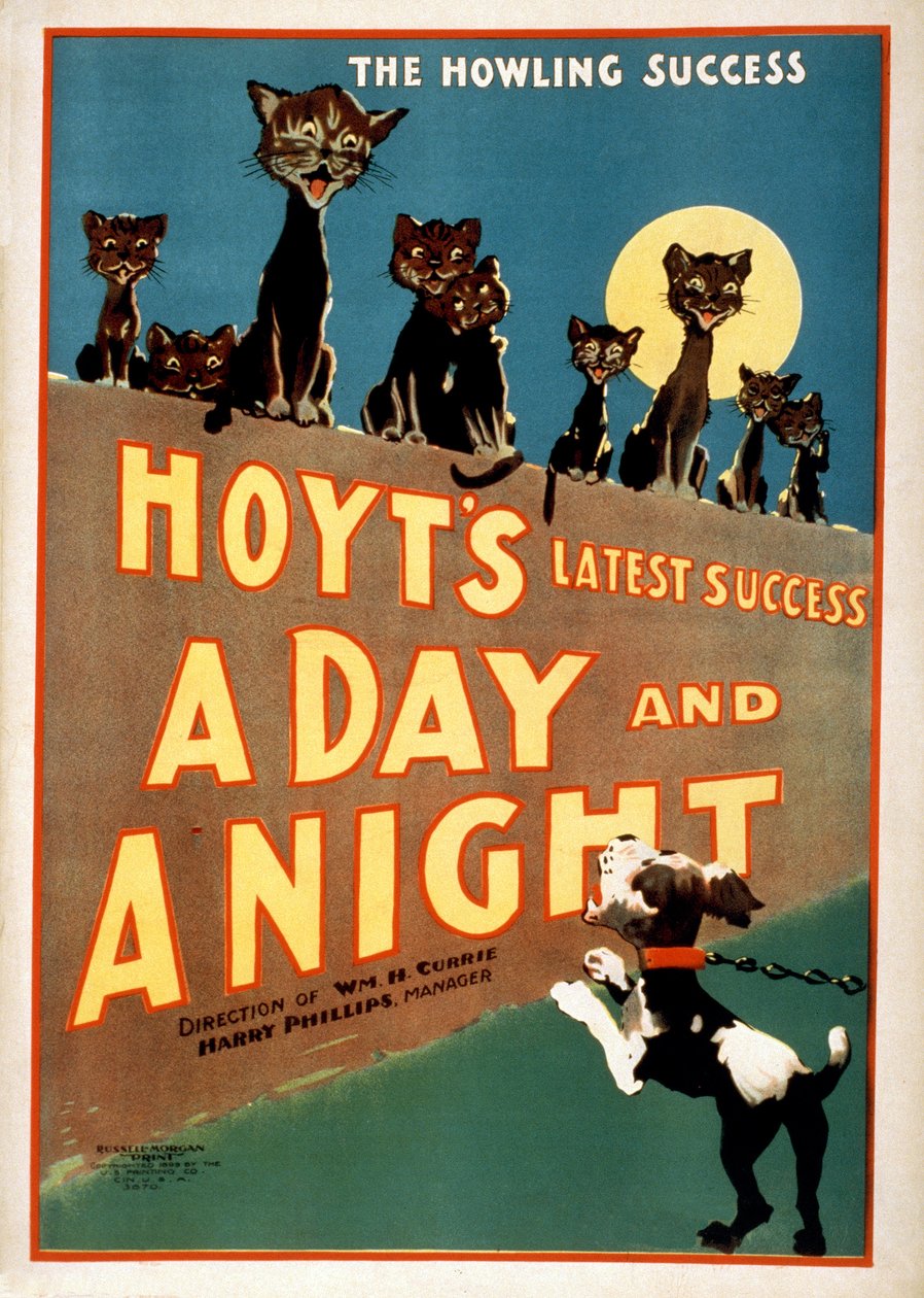 Annons för Charles Hoyts A Day and a Night, pub.1899 av American School