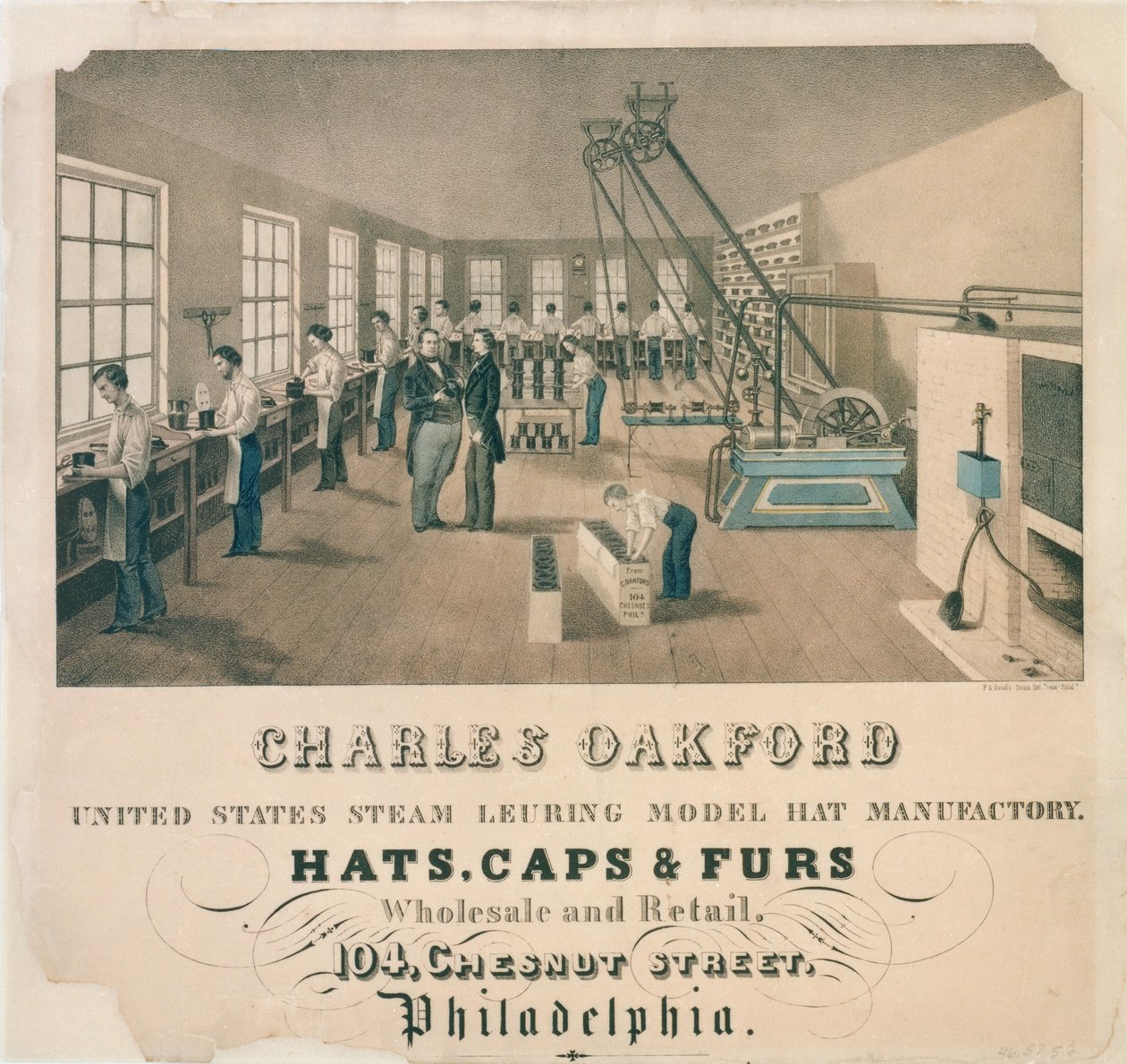 Annons för Charles Oakford, Hat Manufacturer, Philadelphia, ca 1850 av American School