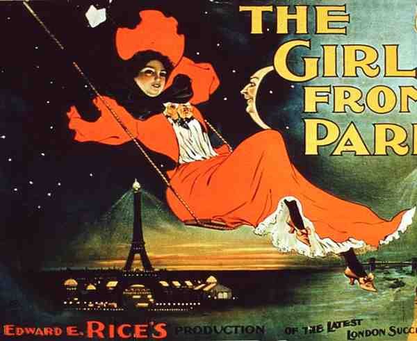 Annons för Edward E. Rices "The Girl from Paris" (färg litho) av American School