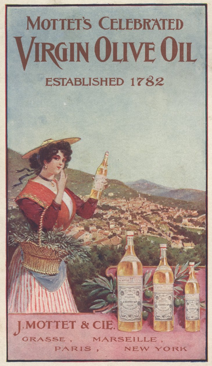 Annons för Motetter Celebrated Virgin Olive Oil, c.1900 av American School