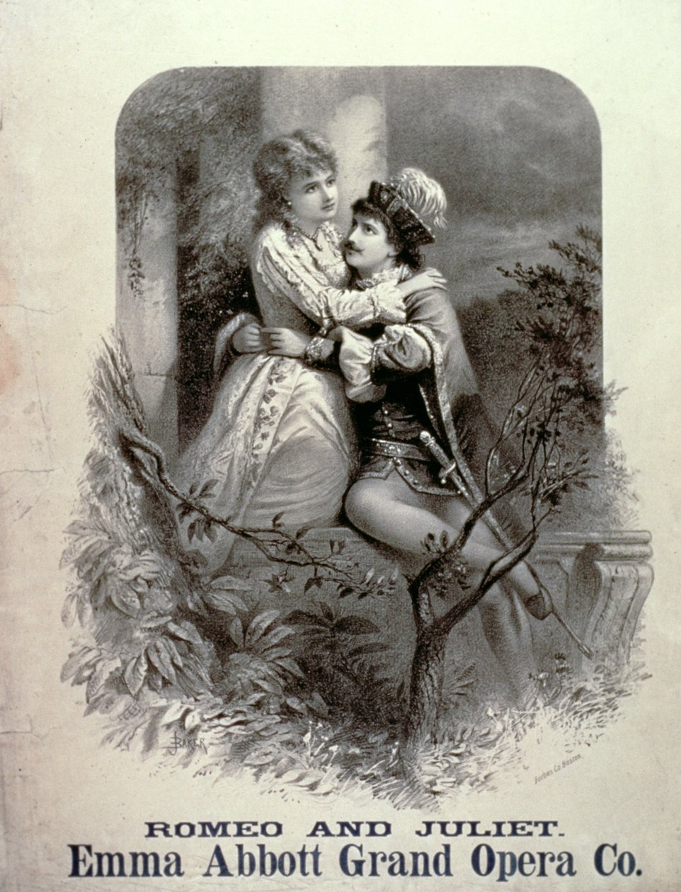 Annons för Romeo And Julia, med Emma Abbott, Grand Opera Company i huvudrollen av American School