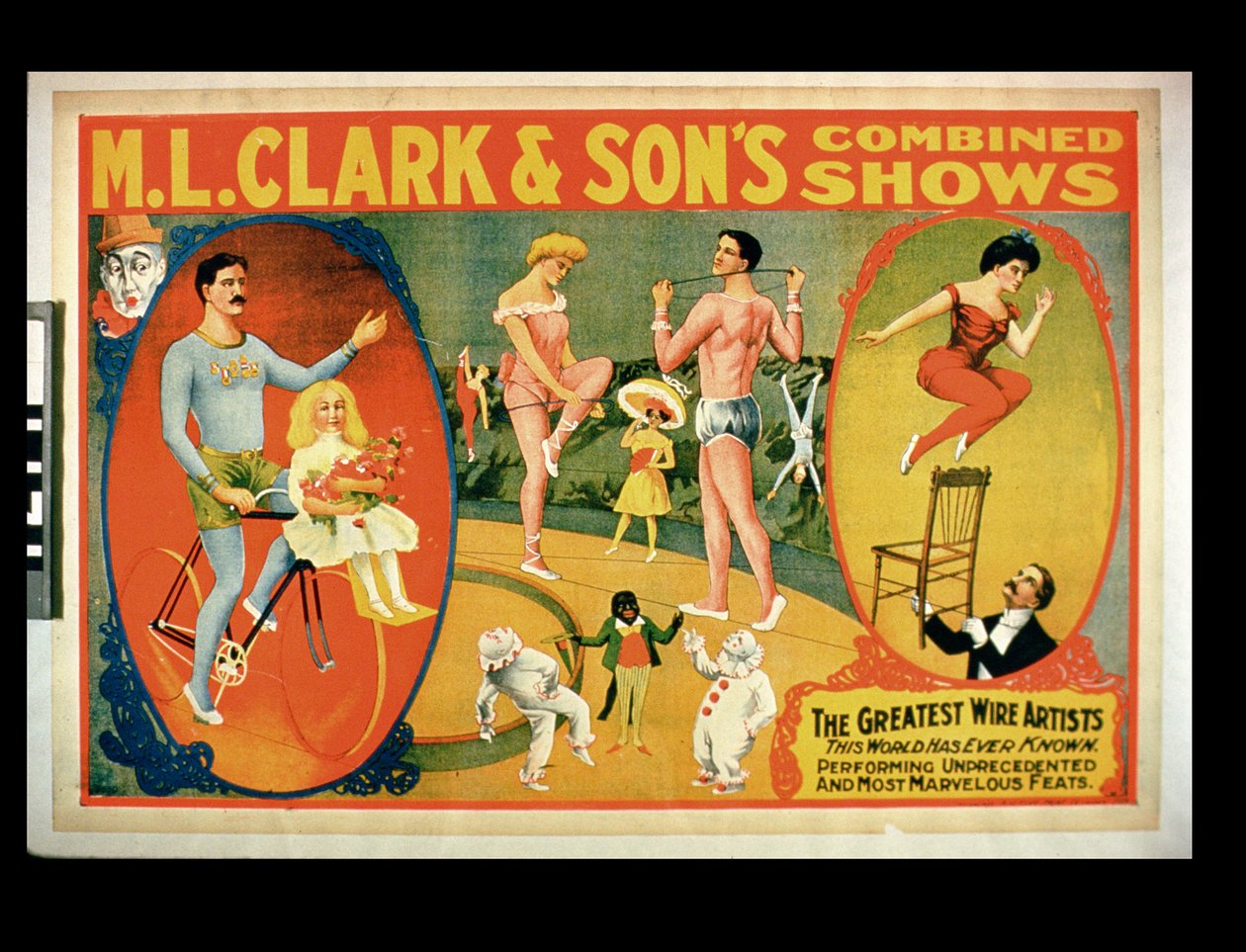 Annons för The Greatest Wire Artists The World Ever Known, M.L. Clark & Sons kombinerade shower av American School