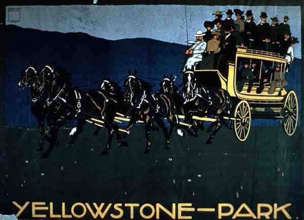Annons för Yellowstone Park (färg litho) av American School