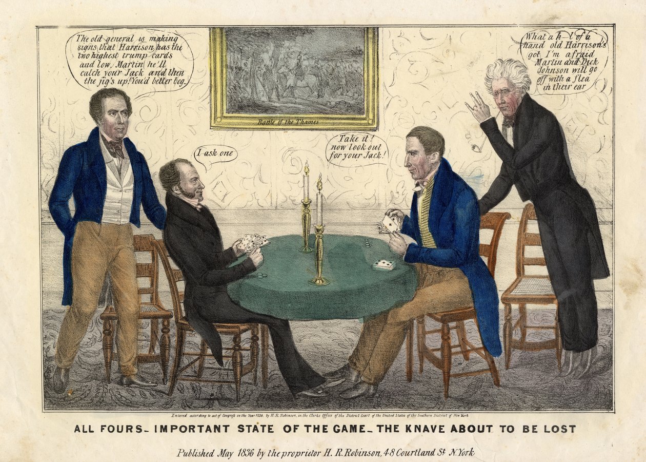 Alla fyra: viktigt tillstånd i spelet - knäfågeln på väg att gå förlorad, 1836 av American School