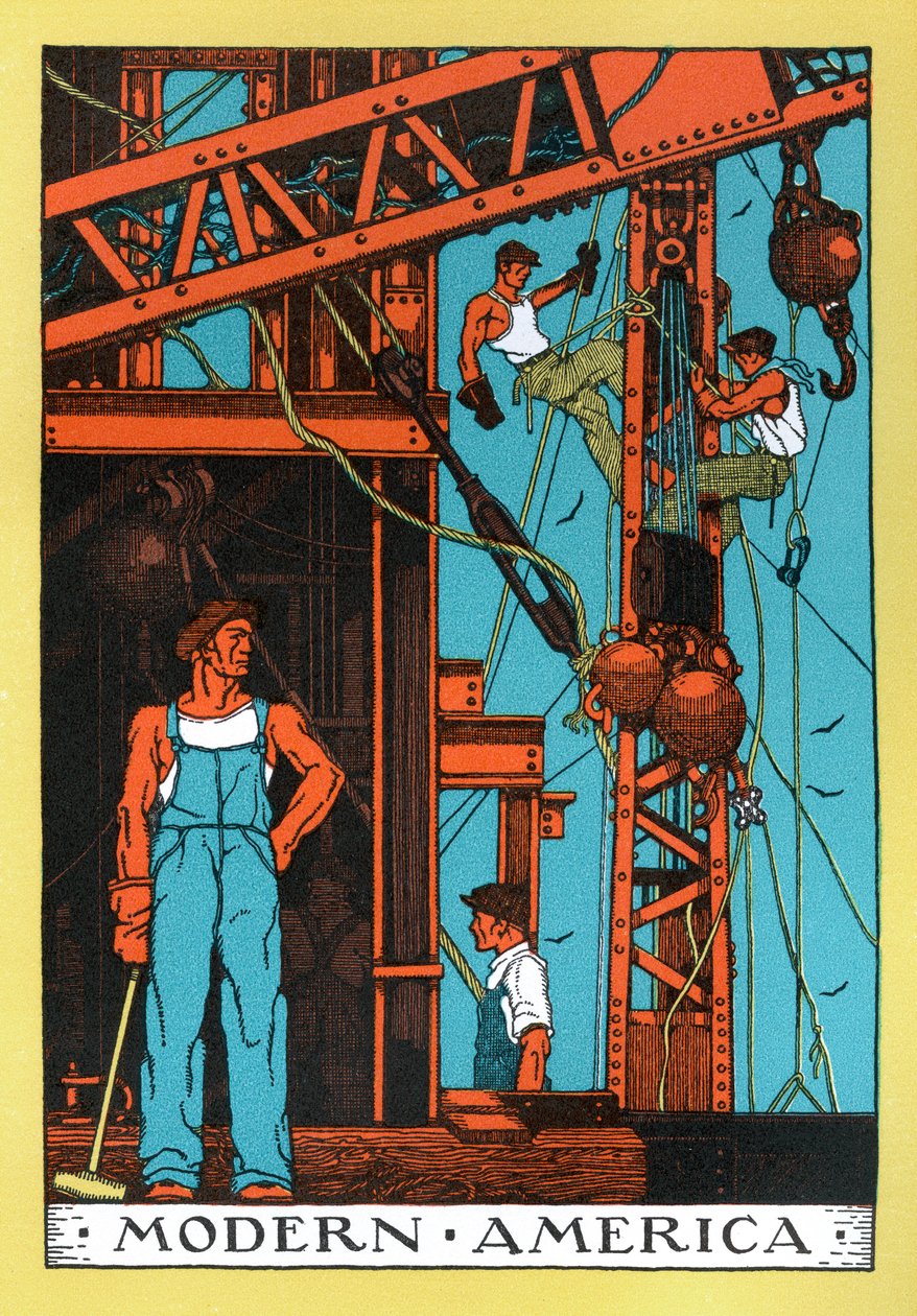 Allegori om den "moderna industriella tidsåldern" av 1930-talets Amerika av American School