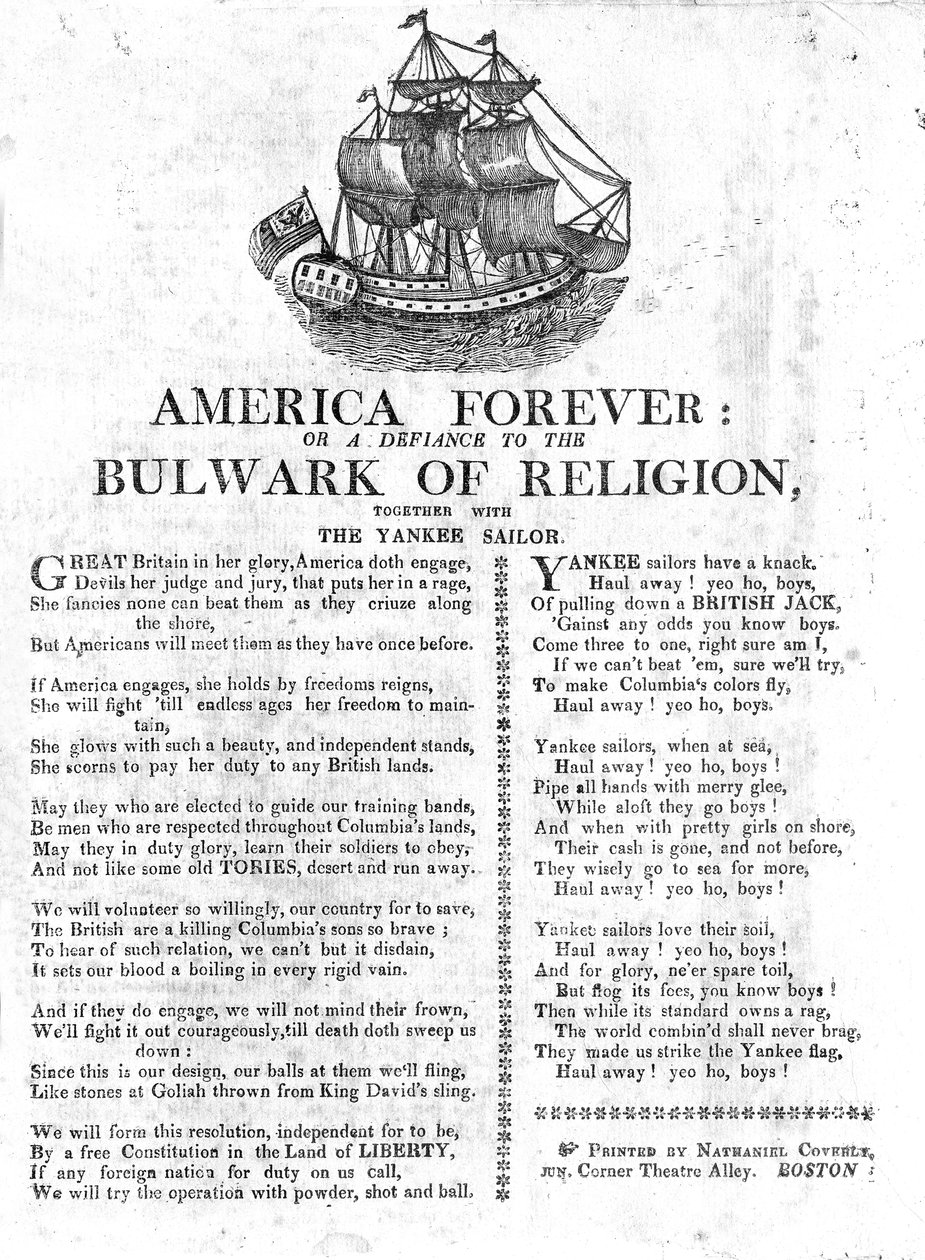 America Forever or a Defiance to the Bulwark of Religion, tillsammans med Yankee Sailor (tidningspapper) av American School