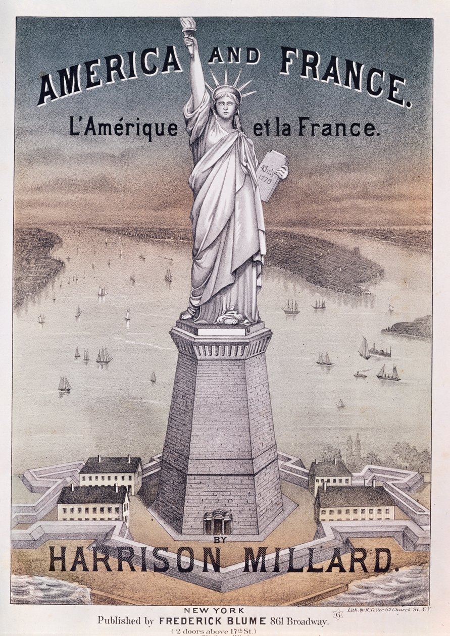 Amerika och Frankrike, partitur för sång om Frihetsgudinnan av Harrison Millard (1830-95) av American School