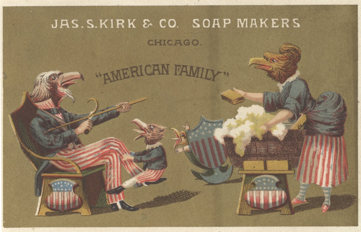 American Family, annons för James Kirk & Co. Soap Makers, ca 1880 av American School