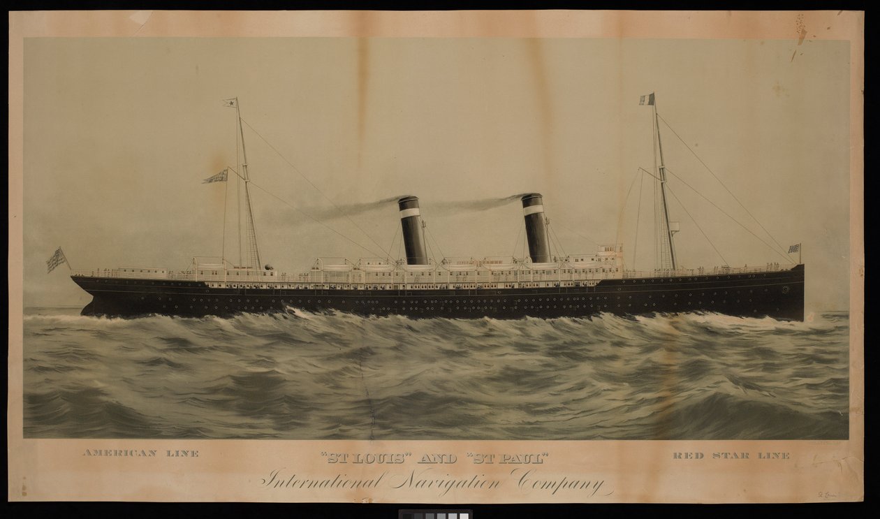 American Line St Louis och St Paul Red Star Line International Navigation Company (kromolitografi) av American School