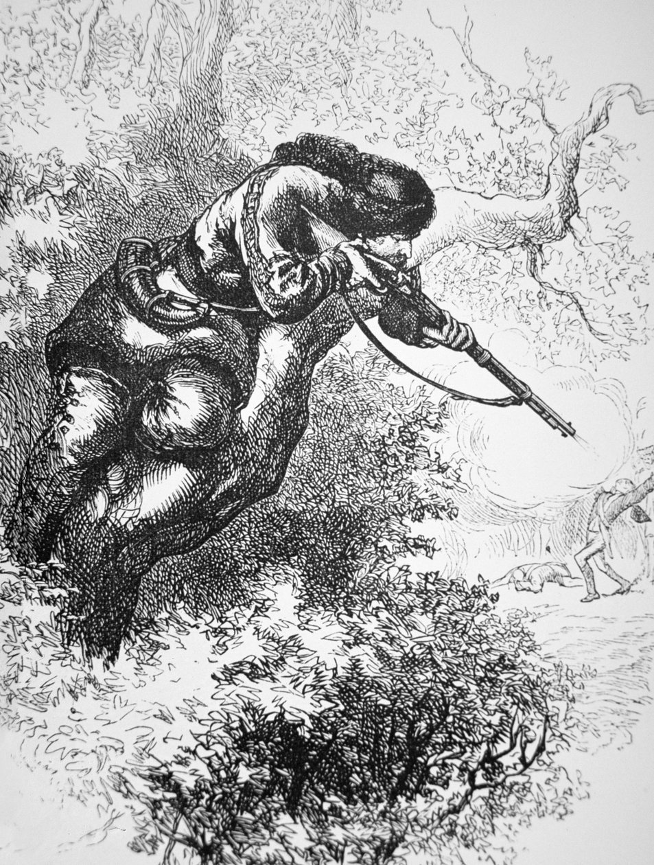 American Marksman up a Tree, under det amerikanska revolutionskriget (litho) av American School