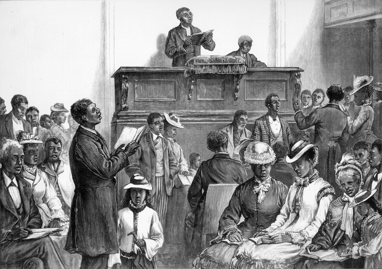 American Sketches: A Negro Congregation at Washington, från "The Illustrated London News" av American School
