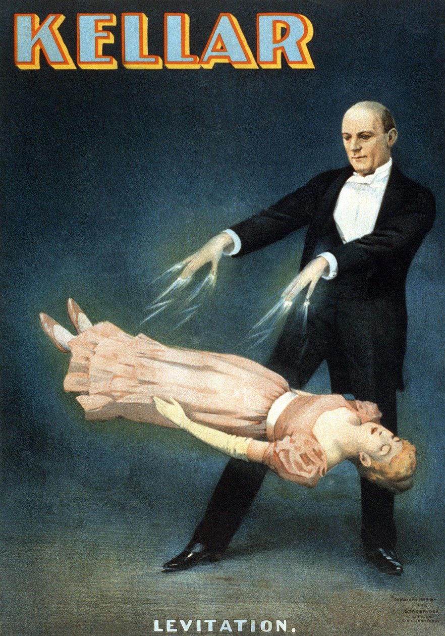 Amerikansk affisch för trollkarlen Harry Kellars (1849 - 1922) föreställning: "Levitation" av American School