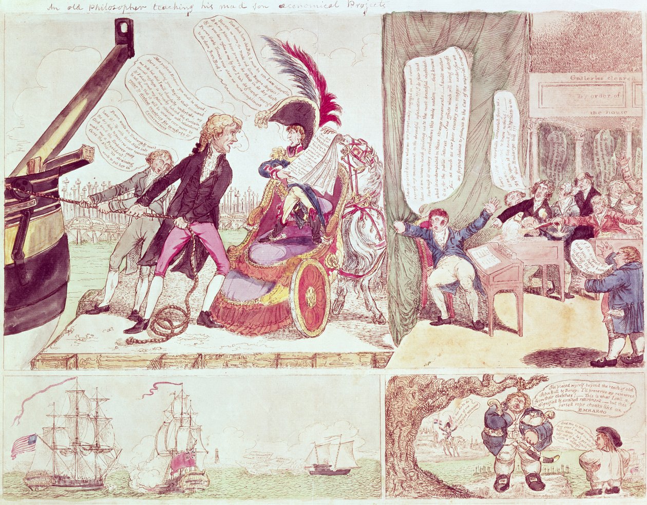 En gammal filosof som lär sin galna son ekonomiska projekt, ca 1807 (bläck och wc på papper) av American School