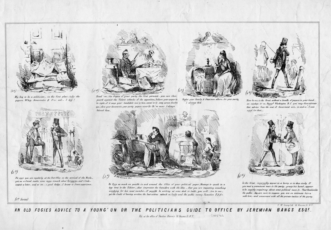 Ett gammalt fogies råd till en ung eller politikernas guide till kontoret av Jeremiah Banks Esq., publicerad av T W Strong, New York, ca 1852 av American School