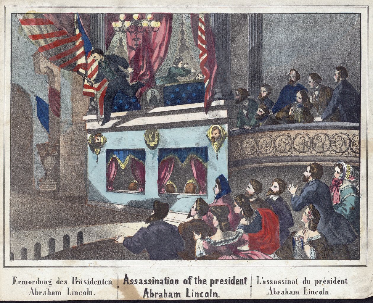 Mordet på presidenten Abraham Lincoln, pub. 1865 av American School