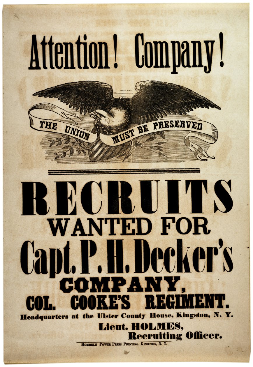 Uppmärksamhet! Company!, rekryterar bredsida för New York 156th Infantry, 1862 av American School