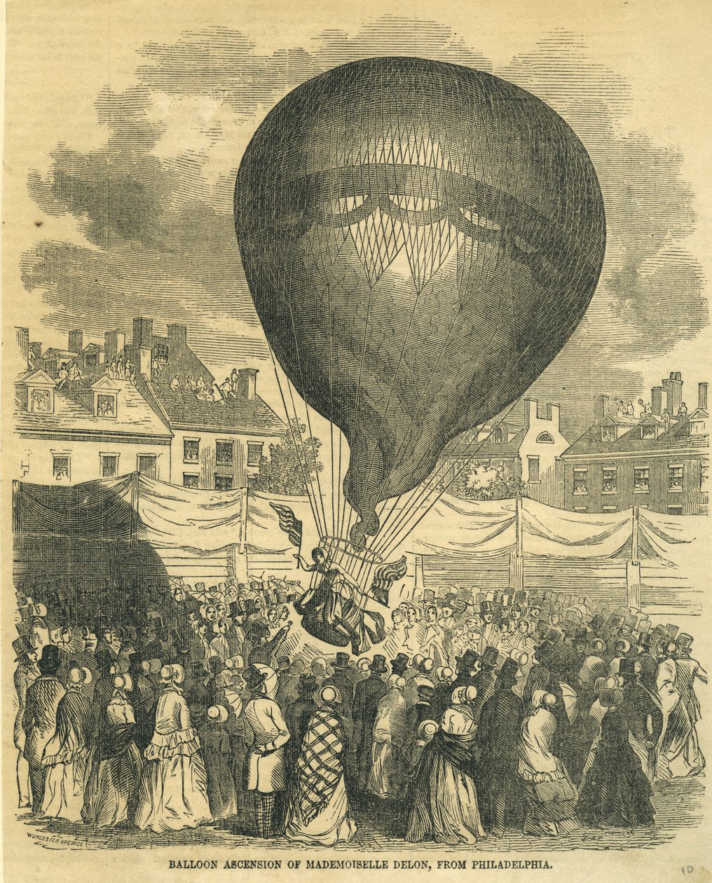 Ballong Ascension av Mademoiselle Delon, från Philadelphia av American School