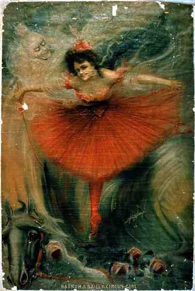 "Barnum and Bailey Circus Girl" (färglitografi) av American School