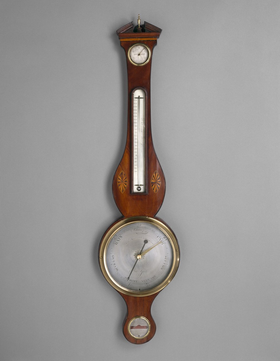 Barometer, c. 1801-1804 (mahognyfaner och oidentifierad inläggning; gran och kornel) av American School