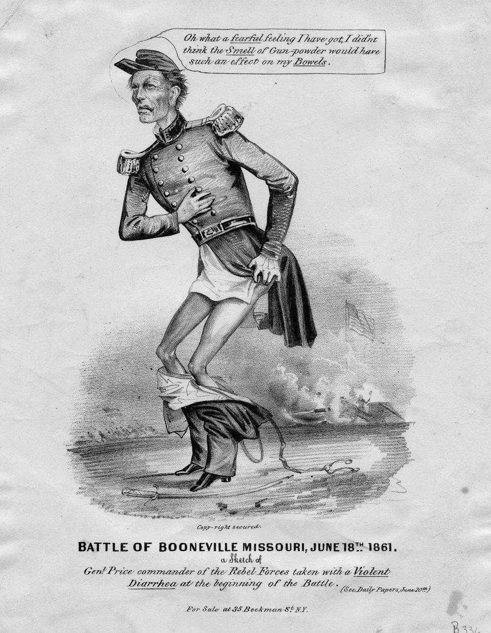 Slaget vid Booneville, Missouri, 18 juni 1861: en skiss av genl. Pris taget med en våldsam diarré i början av striden, publicerad i New York, 1861 av American School