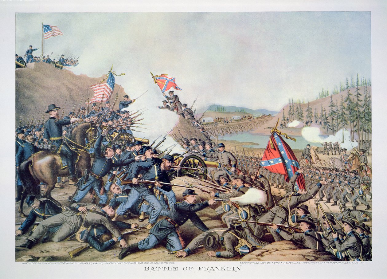 Slaget vid Franklin, 30 november 1864, graverat av Kurz & Allison av American School