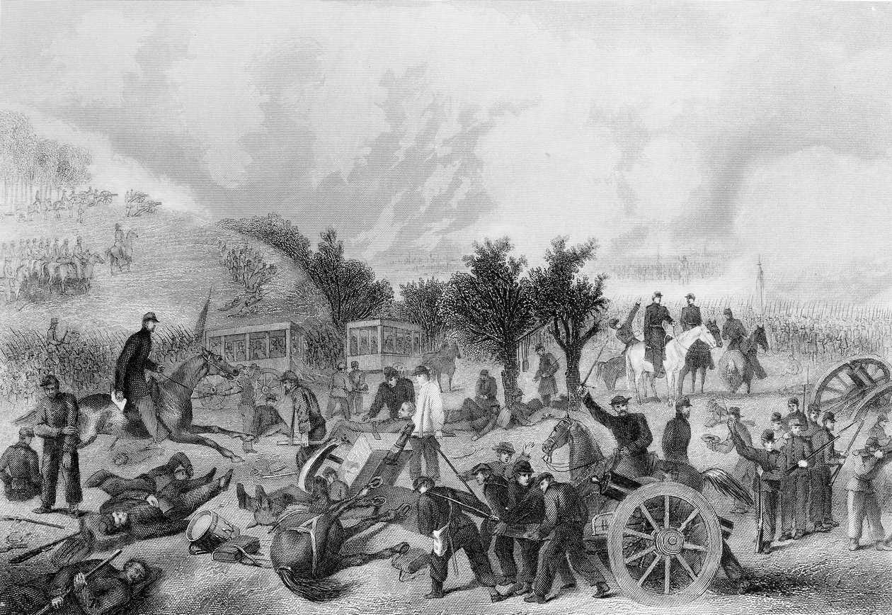 Slaget vid Gettysburg, Pennsylvania 1863, tryckt i The History of the United States, 1866 av American School