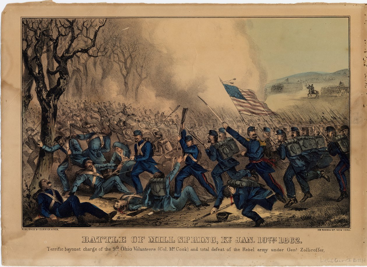 Slaget vid Mill Spring, Ky. 19 januari 1862, pub. av Currier & Ives, ca 1862 av American School