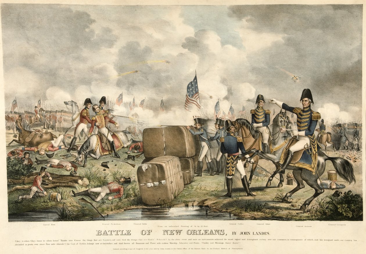 Battle of New Orleans, pub. 1840 (lito i färg) av American School