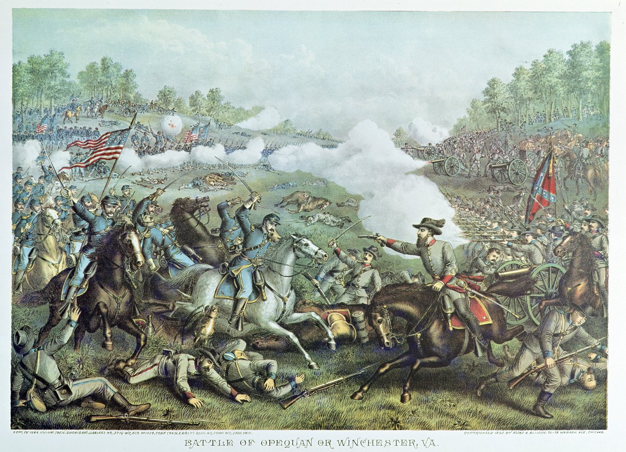 Slaget vid Opequan eller Winchester, Virginia, graverad av Kurz & Allison av American School