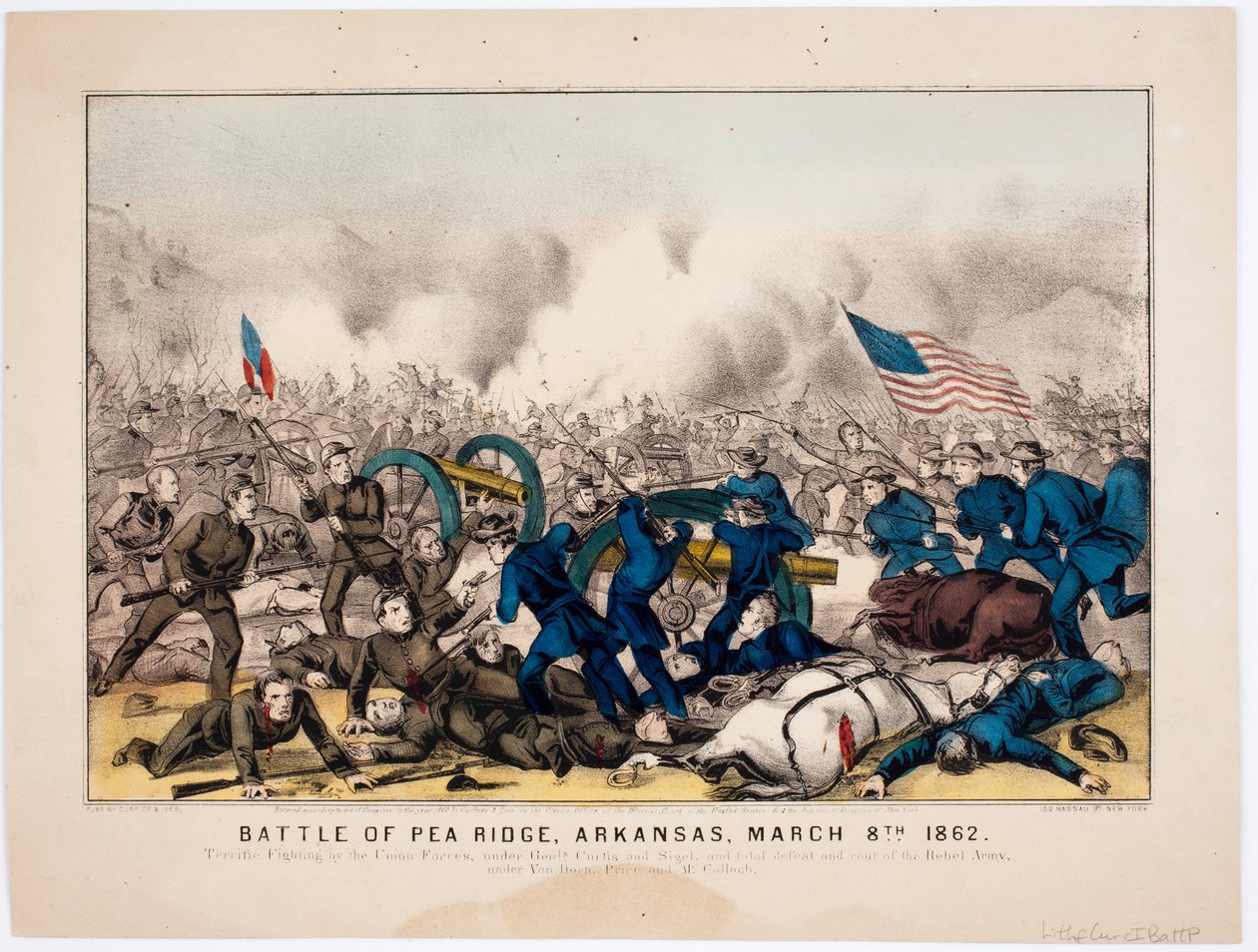 Slaget vid Pea Ridge, Arkansas, 8 mars 1862, pub. av Currier & Ives, 1862 av American School